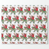Funny Merry Christmas Dinosaur Santa Claus Wrapping Paper (Flat)