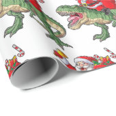 Funny Merry Christmas Dinosaur Santa Claus Wrapping Paper (Roll Corner)