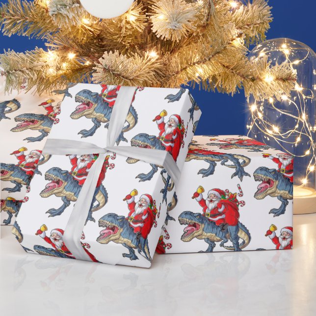 Funny Merry Christmas Dinosaur Santa Claus Wrapping Paper (Holidays)