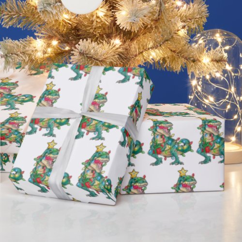 Funny Merry Christmas Dinosaur Santa Hat Wrapping Paper