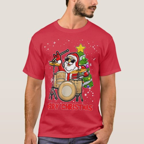 Funny Merry Christmas Drum And Santa Drummer Lover T_Shirt