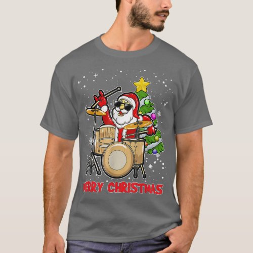 Funny Merry Christmas Drum And Santa Drummer Lover T_Shirt