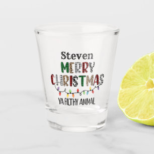 Funny Merry Christmas filthy animal add name Shot Glass