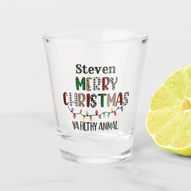 Funny Merry Christmas filthy animal add name Shot Glass (Front)