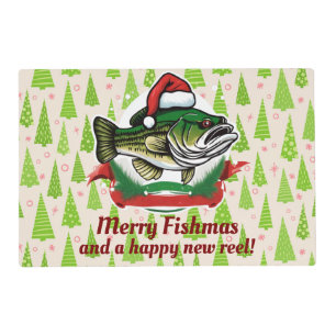 Funny Merry Christmas Fishmas Fishing Santa Fish Placemat