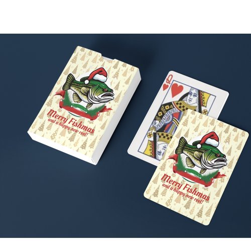 Funny Merry Christmas Fishmas Fishing Santa Fish Poker Cards