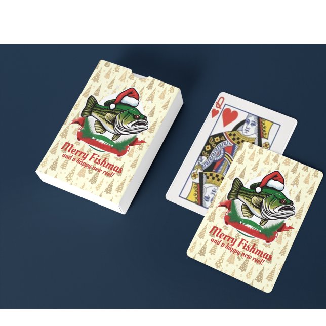 Funny Merry Christmas Fishmas Fishing Santa Fish Poker Cards (Merry Fishmas and a Happy New Reel. Fishing themed playing cards make a great stocking stuffer.)