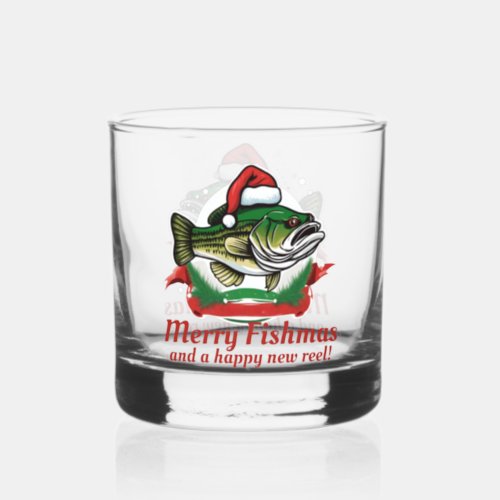 Funny Merry Christmas Fishmas Fishing Santa Fish Whiskey Glass