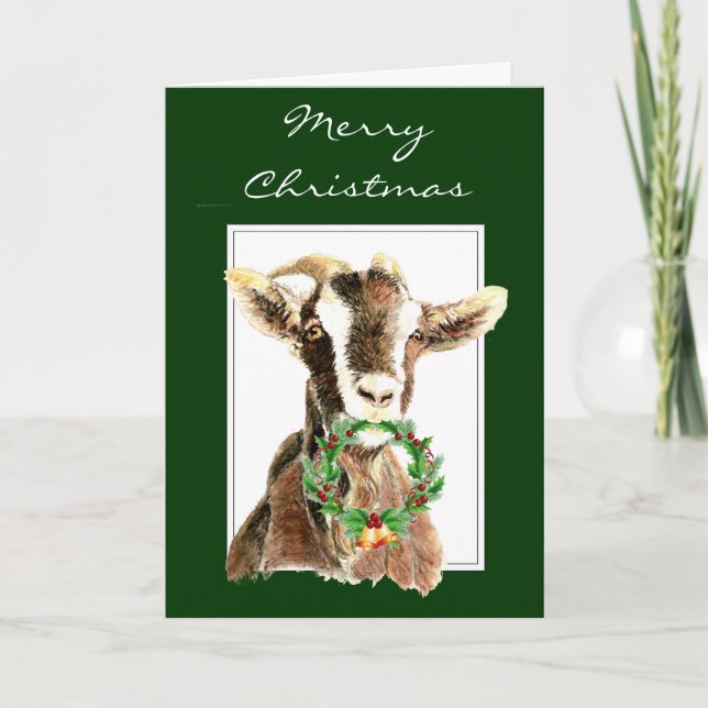 Funny Merry Christmas from Old Goat  Animal, Humor Holiday Card (Front)