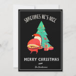 Funny Merry Christmas Greeting Naughty Santa Black Holiday Card<br><div class="desc">A funny sometimes he's nice Christmas card featuring Santa delivering gifts and showing his thong. You can enter your name on the front and change the greeting on the back using the "personalize this template" feature. Other paper styles available.</div>