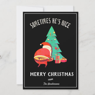 Funny Merry Christmas Greeting Naughty Santa Black Holiday Card