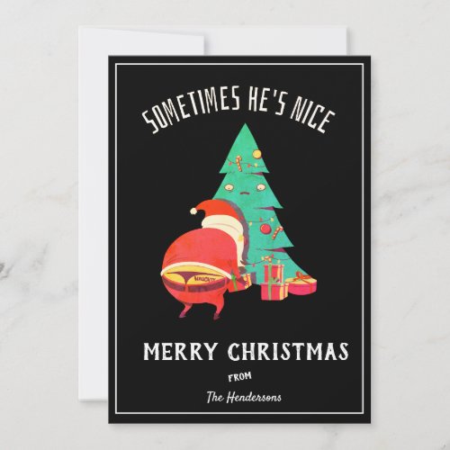 Funny Merry Christmas Greeting Naughty Santa Black Holiday Card