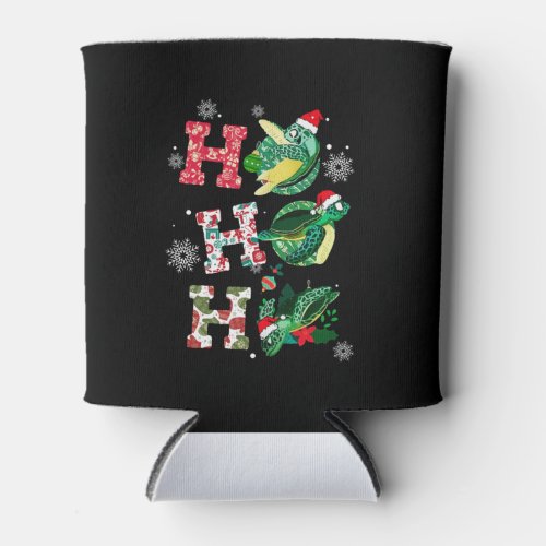 Funny Merry Christmas HO HO HO Turtle Santa Can Cooler