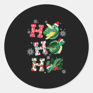 Funny Merry Christmas HO HO HO Turtle Santa Classic Round Sticker