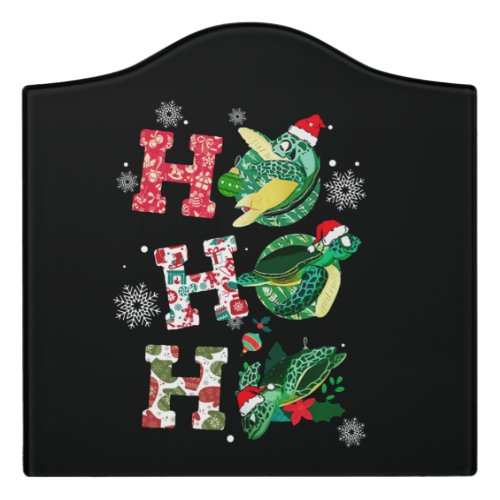 Funny Merry Christmas HO HO HO Turtle Santa Door Sign