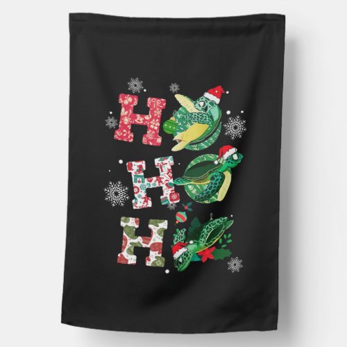 Funny Merry Christmas HO HO HO Turtle Santa House Flag