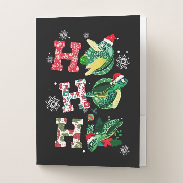 Funny Merry Christmas HO HO HO Turtle Santa Pocket Folder (Front)