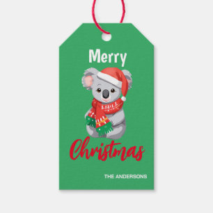 Funny merry christmas Koala Santa red and green Sc Gift Tags