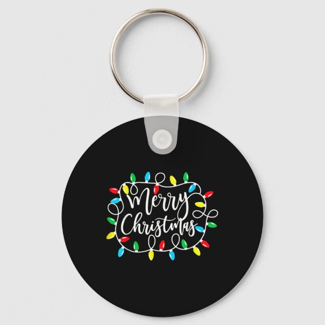 Funny Merry Christmas Lights Xmas Family Men Women Keychain (Front)
