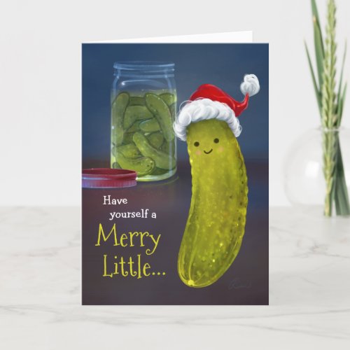 Funny Merry Christmas Little Santa Pickle Holiday Card