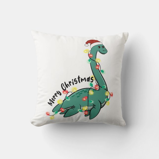 Funny Merry Christmas Lochness Monster Throw Pillow (Front)