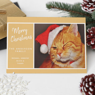 Funny Merry Christmas Orange Cat with Santa Hat Holiday Card