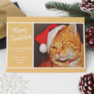 Funny Merry Christmas Orange Cat with Santa Hat Holiday Card