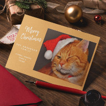 Funny Merry Christmas Orange Cat with Santa Hat