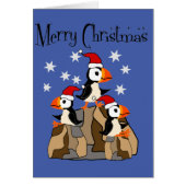 Funny Merry Christmas Puffin Birds and Snow (Front)