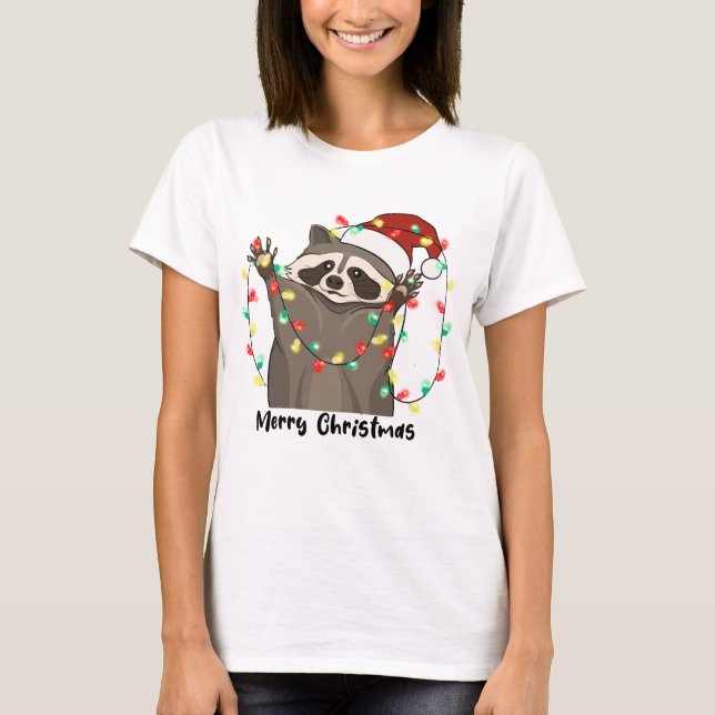 Funny Merry Christmas Raccoon T-Shirt (Front)