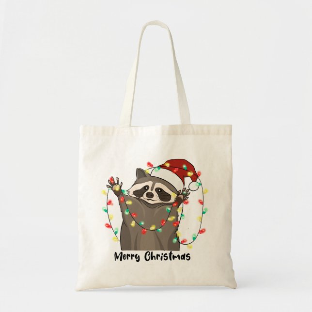 Funny Merry Christmas Raccoon Tote Bag (Front)