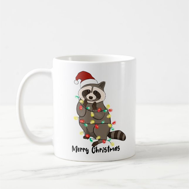 Funny Merry Christmas Racoon Coffee Mug (Left)