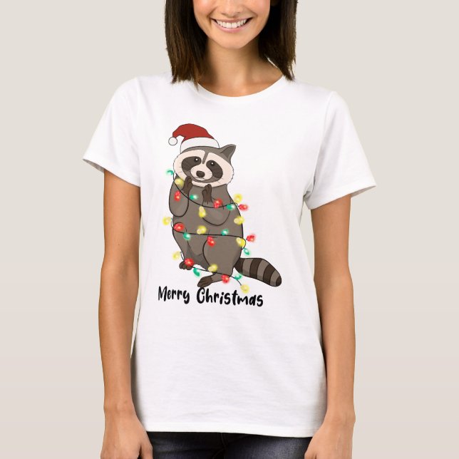 Funny Merry Christmas Racoon T-Shirt (Front)
