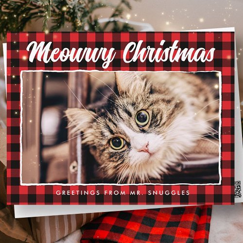 Funny Merry Christmas Red Black Plaid Photo Holiday Postcard