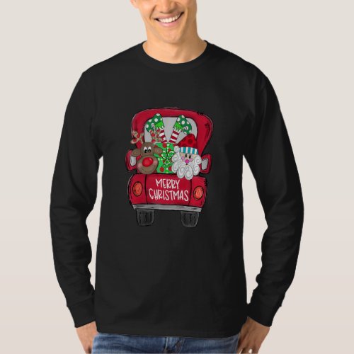 Funny Merry Christmas Reindeer Elf Santa Claus Pic T_Shirt