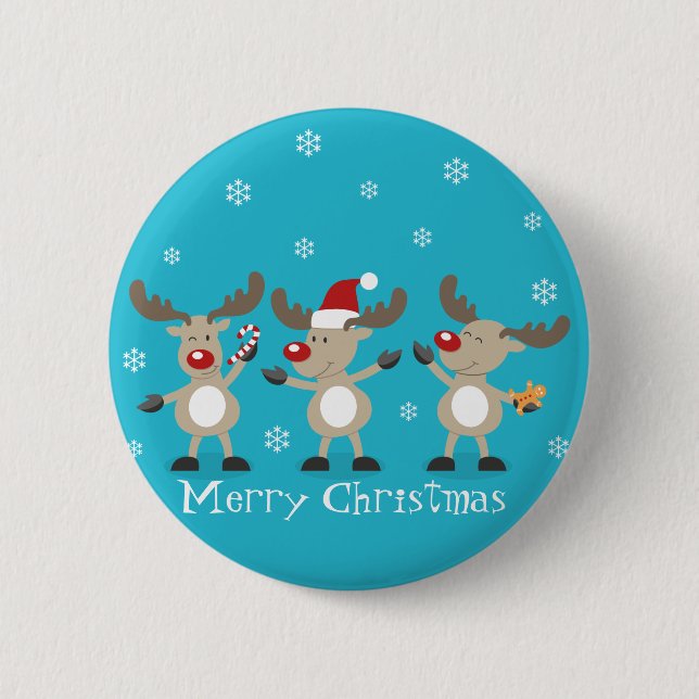 Funny Merry Christmas Reindeers Button (Front)