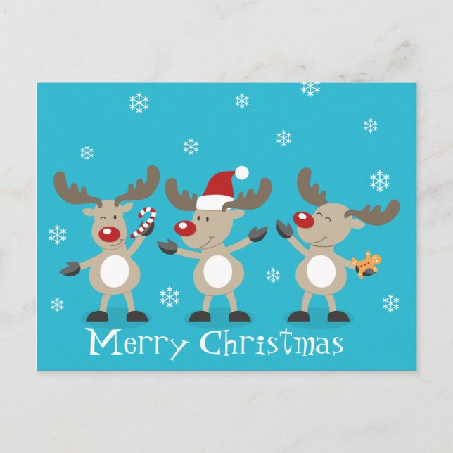 Funny Merry Christmas Reindeers Holiday Postcard (Front)