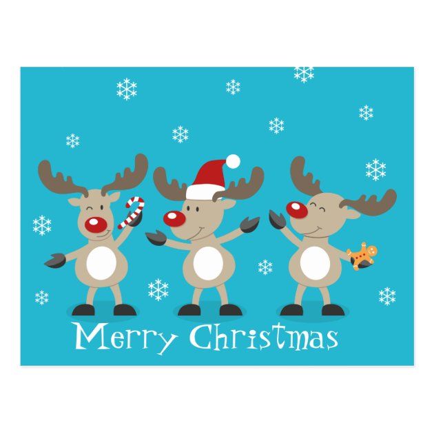 Funny Merry Christmas Reindeers Postcard