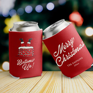 Funny Merry Christmas Santa Bottoms Up Friendmas Can Cooler
