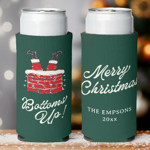 Funny Merry Christmas Santa Bottoms Up Friendmas Seltzer Can Cooler