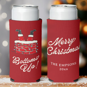 Funny Merry Christmas Santa Bottoms Up Friendmas  Seltzer Can Cooler