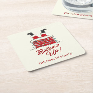 Funny Merry Christmas Santa Bottoms Up Friendmas Square Paper Coaster
