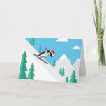 Funny Merry Christmas Skiing Penguin In Santa Hat Card