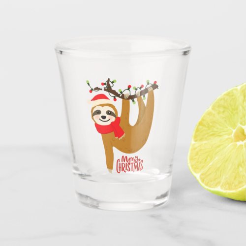 Funny Merry Christmas Sloth  Holidays Shot Glass