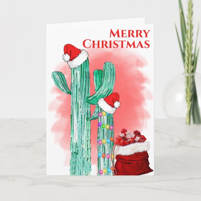 Funny Merry Christmas Southwest Saguaro Cactus Holiday Card (Front)
