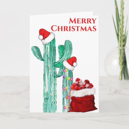 Funny Merry Christmas Southwest Saguaro Cactus Holiday Card