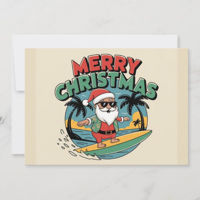 Funny Merry Christmas surfing Santa summer holiday Card (Front)