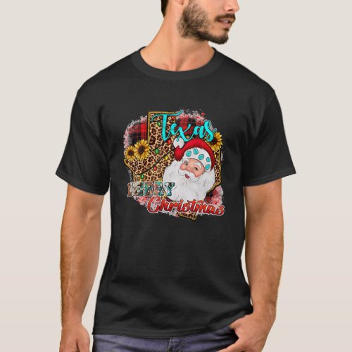Funny Merry Christmas Texas Cowgirl Santa Leopard T_Shirt