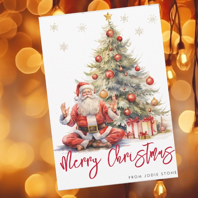 Funny Merry Christmas tree and yoga santa  Holiday Card (Creator Uploaded)