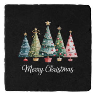Funny Merry Christmas Trees Bow Santa Family Essen Trivet